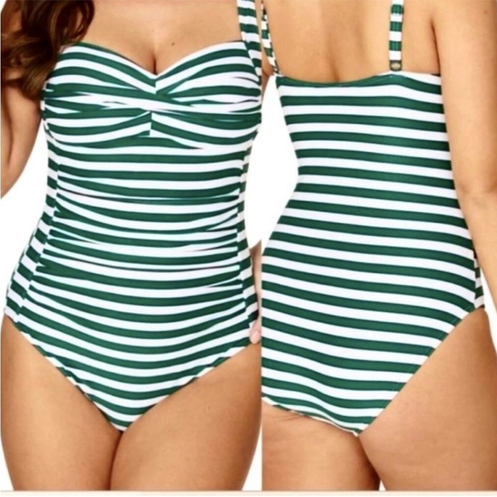 Niptuck Green and White Striped Women's One Piece Swimsuit Size 4